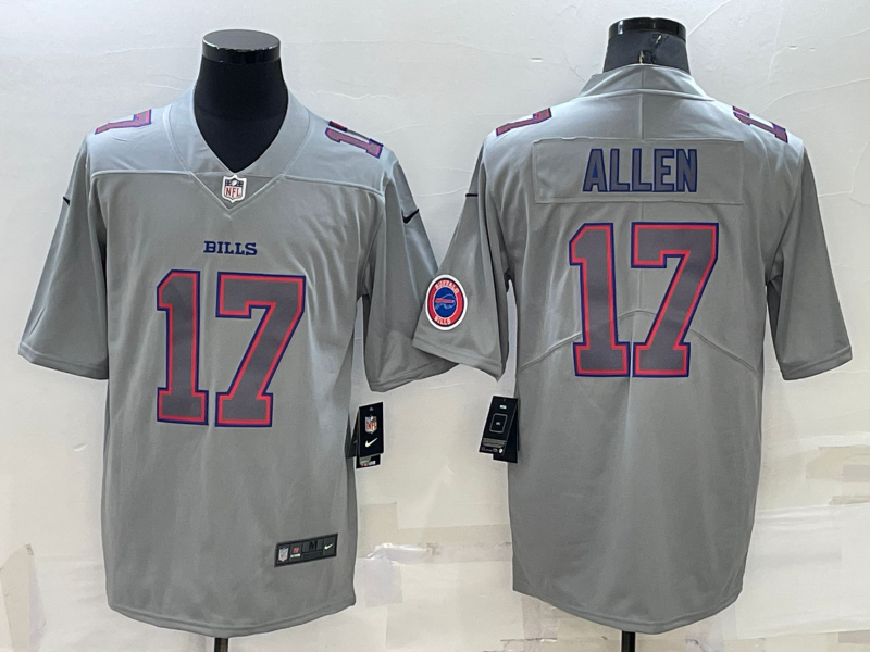 Men's Buffalo Bills #17 Josh Allen Grey With Patch Atmosphere Fashion Stitched Jersey Men's Buffalo Bills #17 Josh Allen Grey With Patch Atmosphere Fashion Stitched Jersey